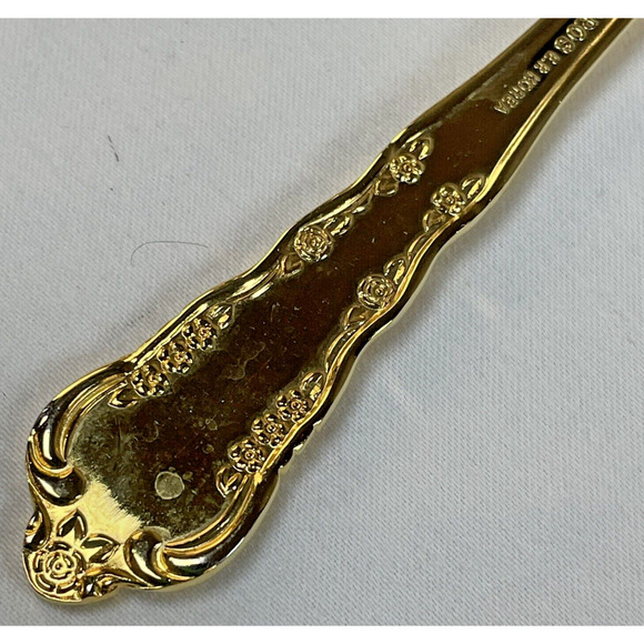 1847 Rogers Bros E.P. Korea Gold Plate Spring Flowers 4 Vtg Tsp Tea Spoons MCM - Picture 3 of 9